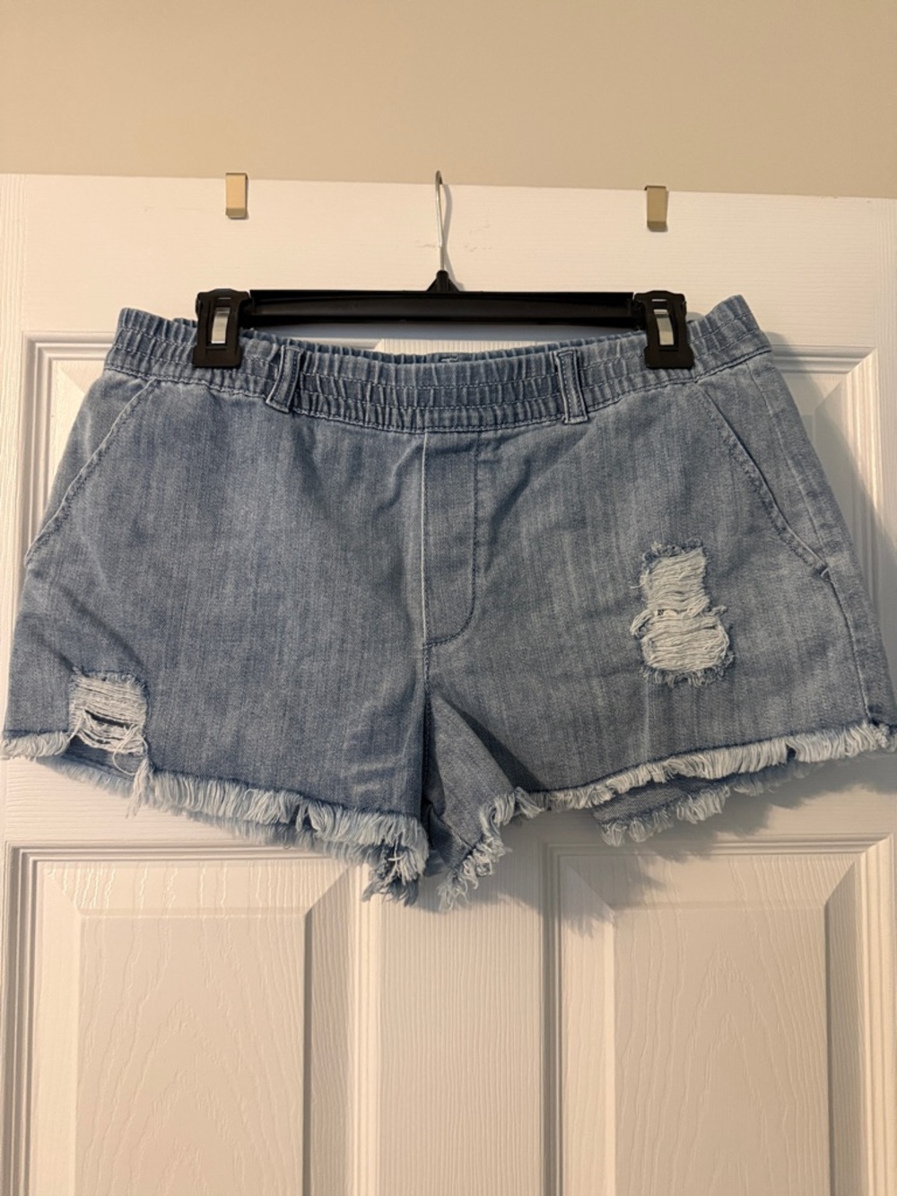 aerie Light Denim Distressed Jean Shorts
